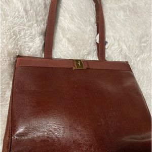 Authentic Ferragamo Shoulder brown lizard skin bag